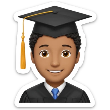 Graduated Students, Male, brown skin, black curly hair, proudly, short hair, wearing graduation cap sticker