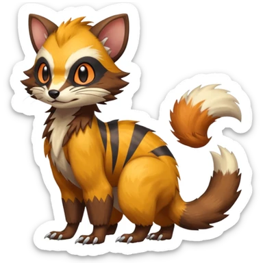 Trico-Sergal-Furret-Ferret-Wolverine-Vernid-fusion-Fakemon-animal-hybrid-creature, full body sticker