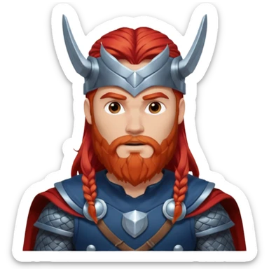 Thor, God of Thunder from Gods and Goddesses with long red hair and beard, silver and dark blue outfit sticker