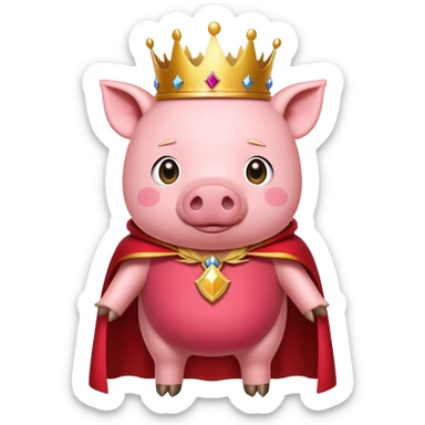 Pink pig with a golden crown and royal red cape, Technoblade character sticker