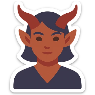 flat icon of a tiefling from D&D, no line border, color-filled style sticker