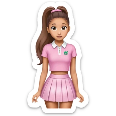 Ariana grande wearing a pink croc top and a short white preppy skirt  sticker