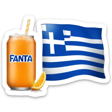 Blue Fanta can with Greek flag on it and a glass next to it sticker