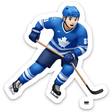 An icon featuring a hockey player in action, skating with a stick and puck on a fast-paced ice rink. The background shows a packed stadium with cheering fans, bright lights, and a snowy landscape visible through the arena's windows. Transparent background captures the excitement. sticker