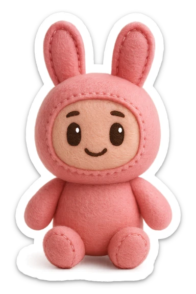Extract the pink bunny plushie exactly as it appears in the original image, preserving all original details, colors, and face, with a transparent background. sticker
