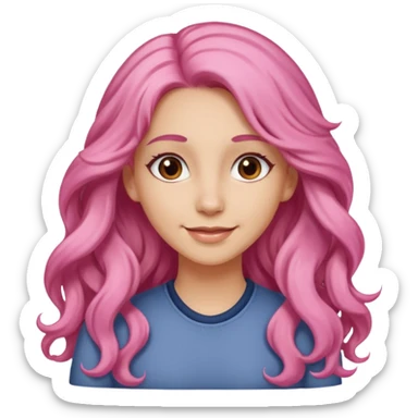 A light-skinned woman with long wavy pink hair, brown eyes, and a gentle smile. sticker