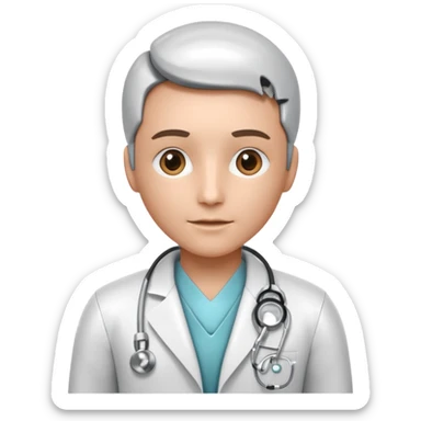 medical robot wearing a white coat and a stethoscope sticker