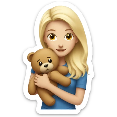 blonde woman hugs a cute teddy bear sticker