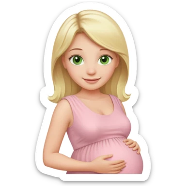 blond pregnant woman smiling in pink pale dress with green eyes sticker