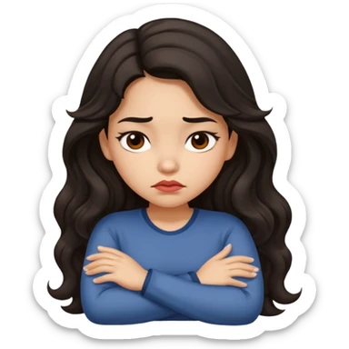 Hispanic girl with long wavy hair crossing her arms while pouting  sticker