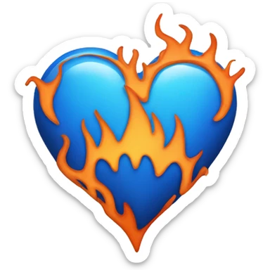 blue heart with orange flames sticker
