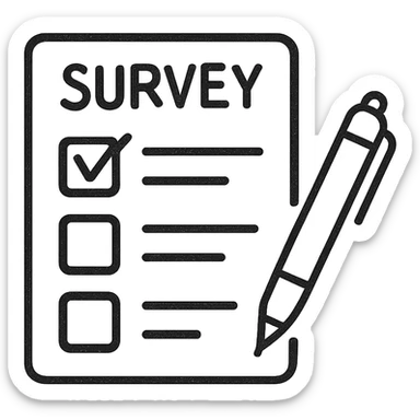 hand-drawn outlined icon of a survey form with a pen sticker