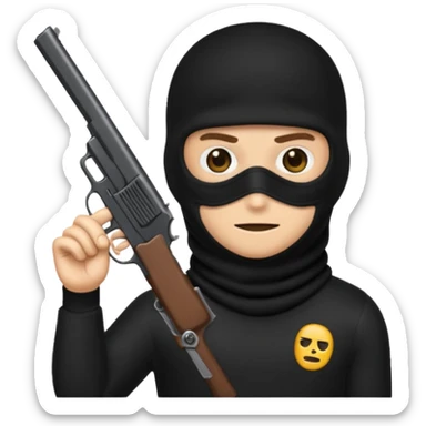 Un emoji con una balaclava negra con una pistola peine largo swicht sticker
