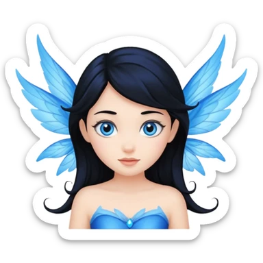 Flying blue fairy with black hair and blue eyes sticker