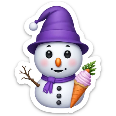 snowman wearing purple cap with ice cream  sticker