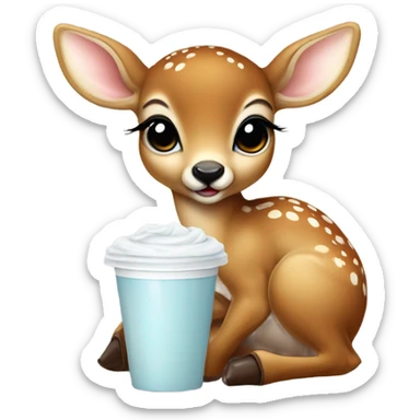 Baby deer drinking iced coffee sticker