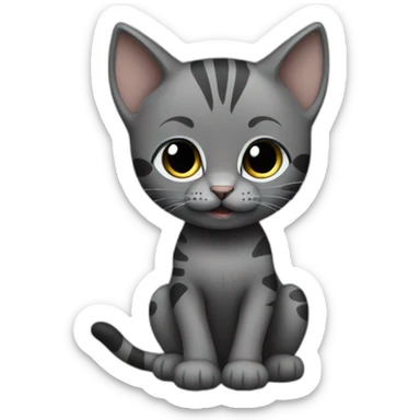 full body grey and black playful baby skinny cat sticker