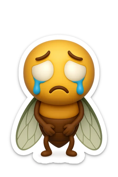 EMOJI STILE IPHONE 3D DI una cicala triste che si tocca le cosce e piange perché non le piace il suo fisico, posa frontale, fagli gli occhi bianchi , non solo la pupilla sticker