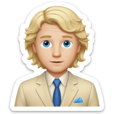 Tom Bryant from Summer of Fear with blonde wavy hair, blue eyes, cream suit sticker