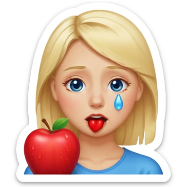 woman crying eating apple. make tears blue color and hair blonde sticker