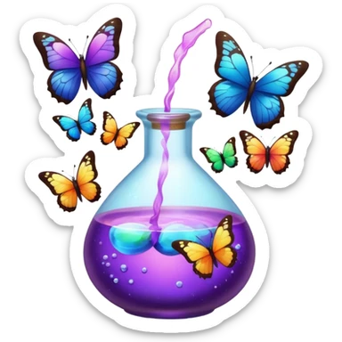 Potion bottle bursting into butterflies mid-sip sticker