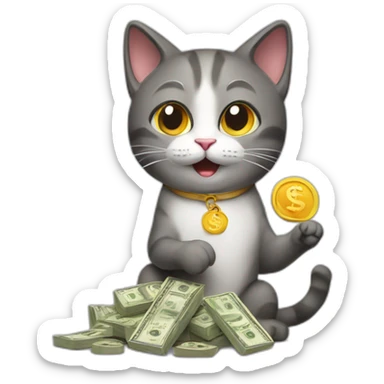 cat spending money  sticker