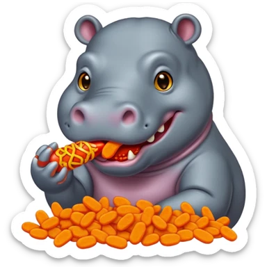 Hippo eating hot Cheetos  sticker