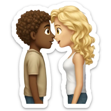 Blonde girl and brown curly boy kissing  sticker