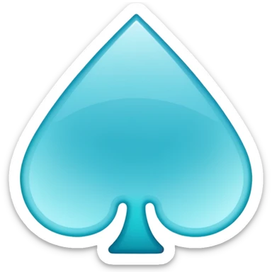 Minimalist blue spade emoji with smooth rounded edges, soft teal-to-cyan gradient, flat vector style, subtle glossy depth, and transparent background. sticker