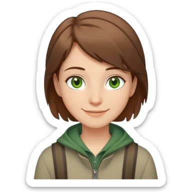 Rudeus Greyrat smiling warmly, green eyes, short brown hair, wearing travel clothes, friendly and kind expression sticker