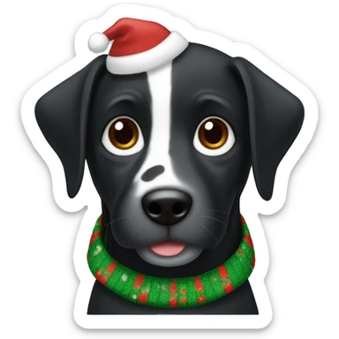 black dog with white and brown spots wearing a christmas sweater  sticker