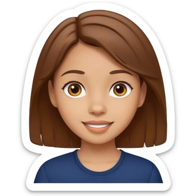 light skin girl with brown hair wearing a navy top, cheerful expression sticker