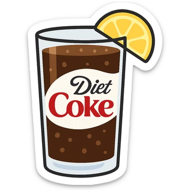 flat toon glass diet coke with a wedge of lemon sticker