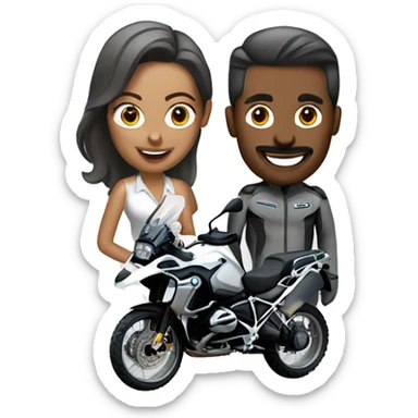 A man an a woman in a grey bmw 1200 gs  sticker