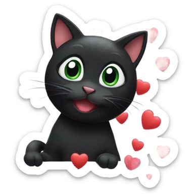 black cat with hearts surrounding sticker