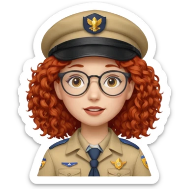 scout girl with red curly hair and uniform and hat and glassess sticker