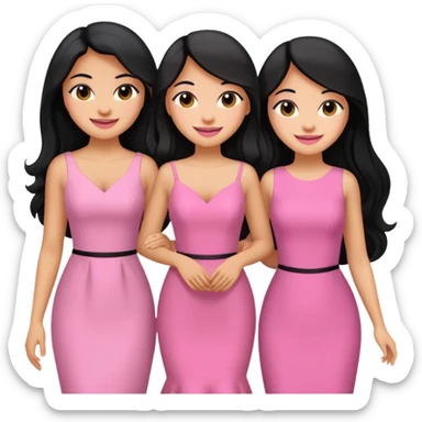 3 besties with professional glammed up looks wearing pink, medium skin tone smiling big with black long hair  sticker