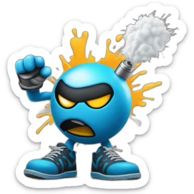 a emoji graffiti styled of a angry bomb with a graffiti spray painting on his hand sticker