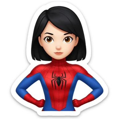 emoji of a girl with black hair wearing a Spiderman suit sticker