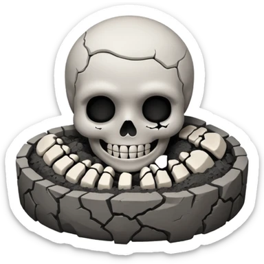 a pile of ashes with a skeletal smile sticker
