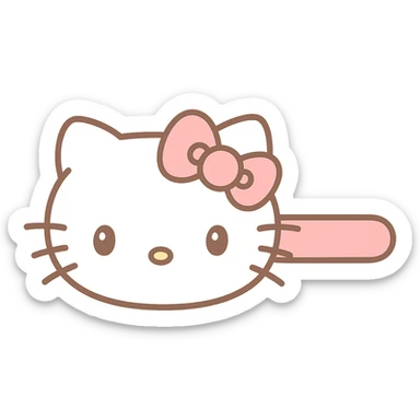 cute Hello Kitty hair pin, pink and white, shaped like Hello Kitty's face with a bow, kawaii style sticker