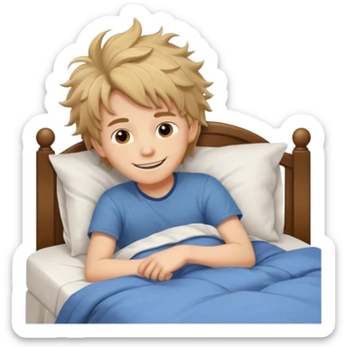 create emoji of a boywho is lying in the bed  in the morning and its time to wake up he should smile  sticker