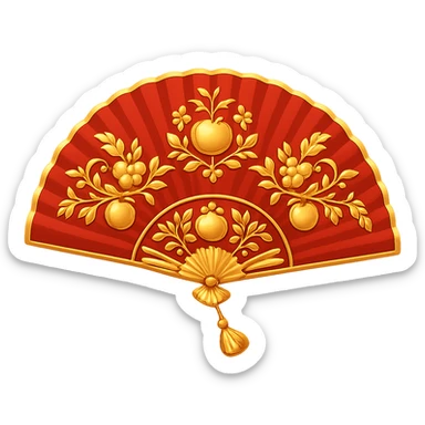 Add gold details to the red hand fan in the style of apple emojis. Keep the emoji style with no background. sticker
