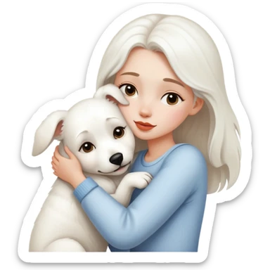 girl with withe girl dog hug and kissing sticker