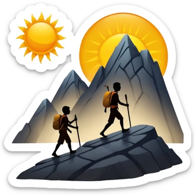 
una mezcla de sol + montaña + caminante estilo petroglifo sticker