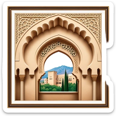 Realistic Alhambra de Granada Landmark Emoji, showcasing the Moorish palace’s intricate arches, geometric patterns, and historic fortress walls. sticker