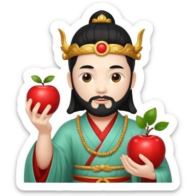 chinese god with an apple, jade sticker