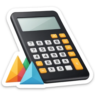 Minimalistic flat vector icon, iOS style, thin black contour on white background. Calculator and geometric shapes (triangle, circle). No text, no shadows. sticker
