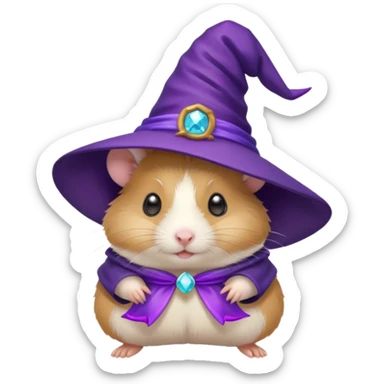 cute hamster wearing a small purple witch hat sticker
