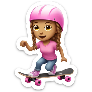 white little girl, brown hair with braids, with pink helmet skateboarding sticker